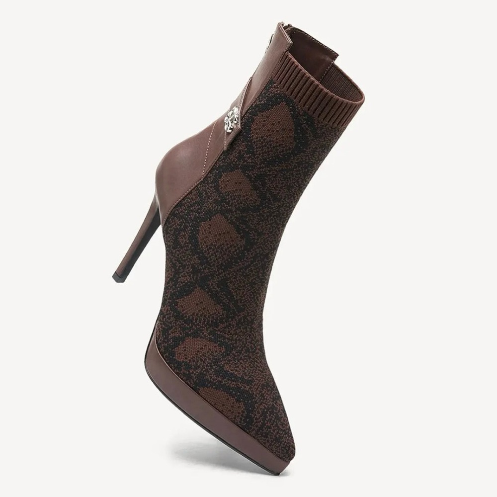 Chic Brown Patterned Heeled Boots - image 5